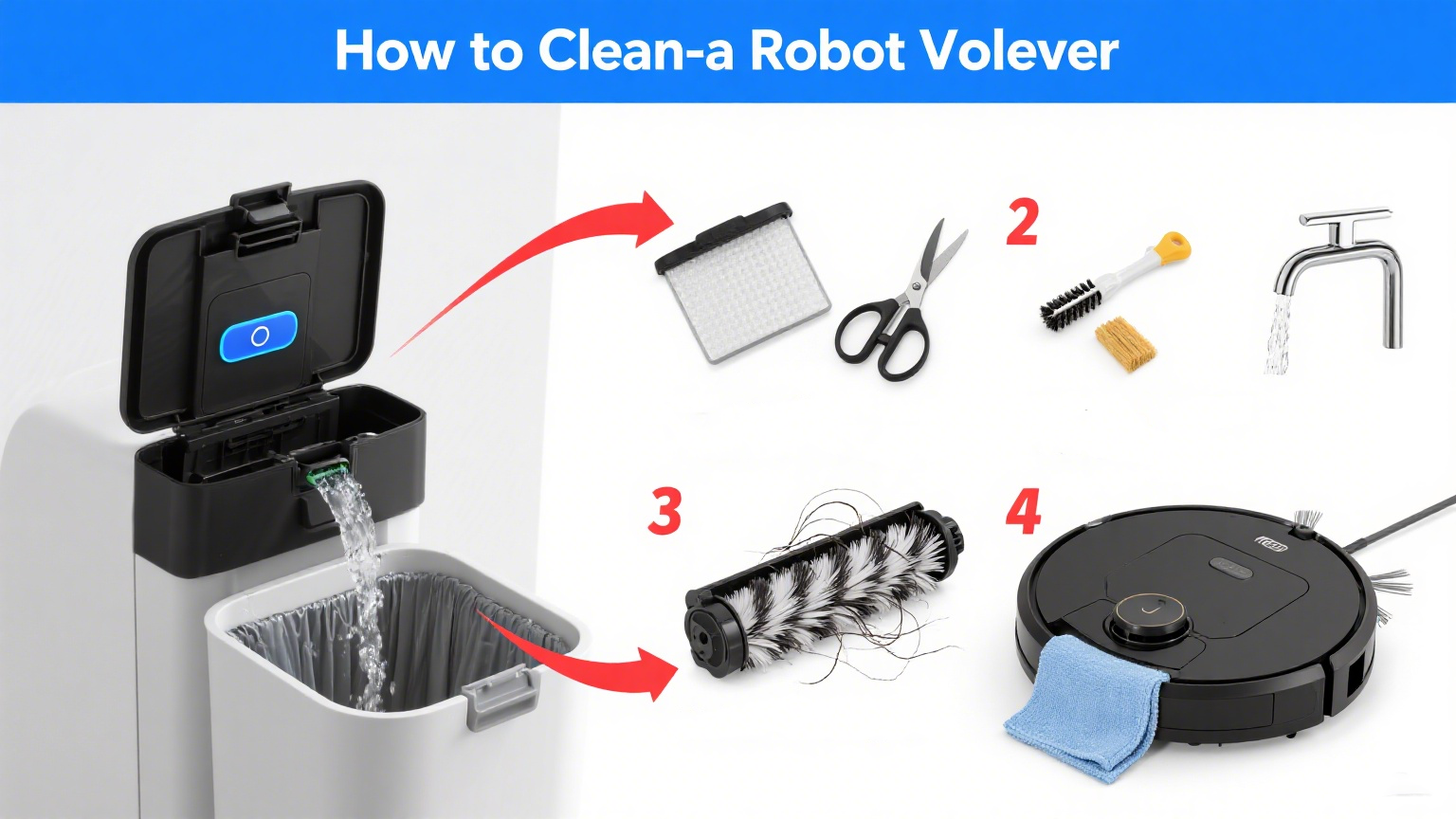 Как почистить уборщик вакуумного пакета робота?