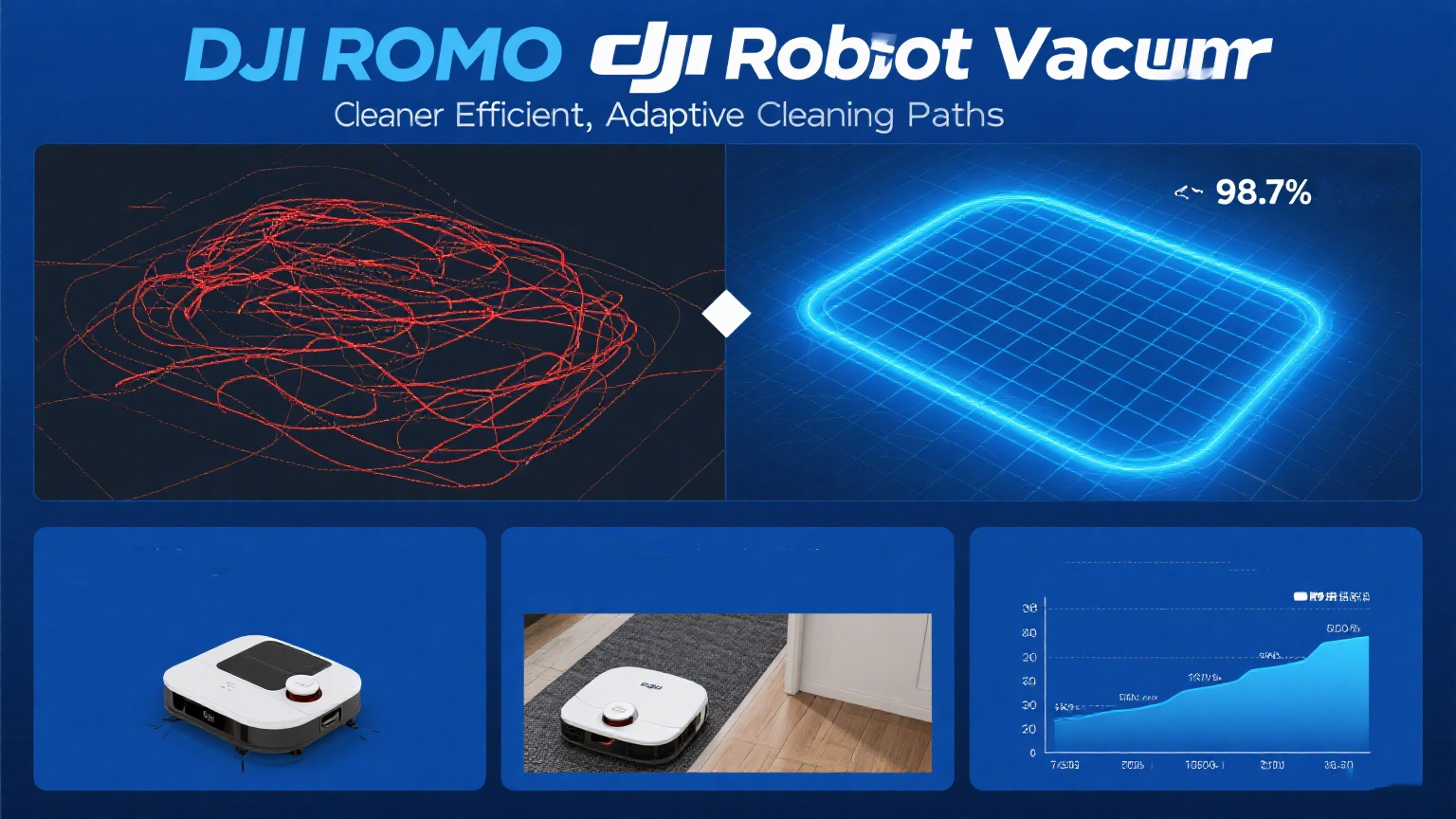 DJI Romo Robot Facuum Cleaner Эффективные, адаптивные пути чистки